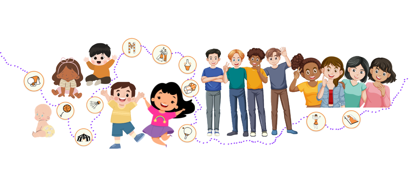 Illustration des activités pour enfants à l'ALB suivant les âges différents des enfants et ados