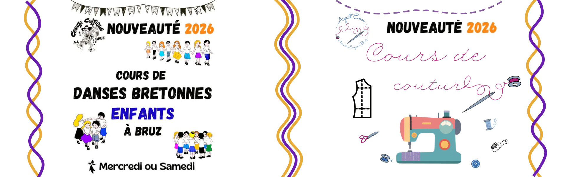 Informations nouveautés 2026 : cours de danse bretonne pour enfants et cours de couture